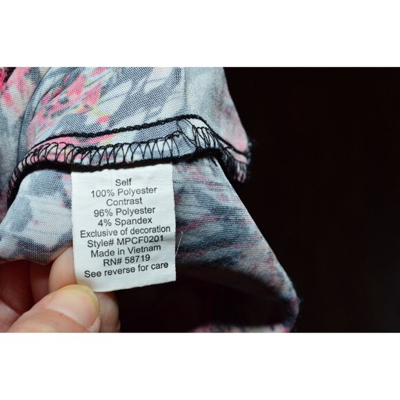 Notations Sheer Overlay Pink Black White Blouse Flowy Women's Size L Pattern - Picture 5 of 6